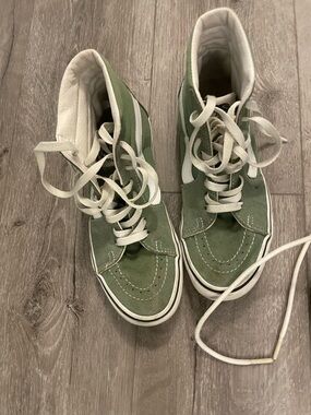 Vans Green and White High-Top Skate Shoes